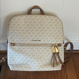 Michael Kors Cream and Tan Logo Backpack